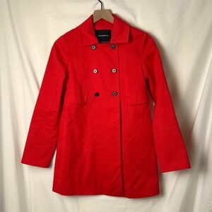 Club Monaco Women's Mid Length Double Breasted Coat Size XS Red Mod Classic